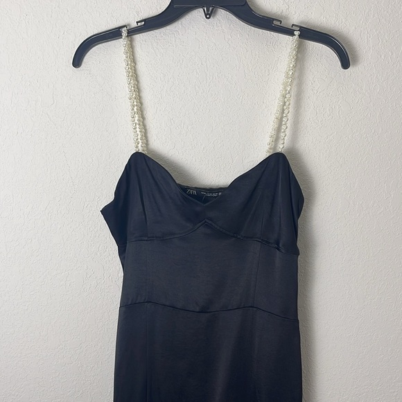 Zara satin midi dress with faux pearl straps - Picture 5 of 9